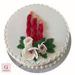 Christmas Fruit Cake with 3 Fondant Candles with Sugar Holly and Flowers
