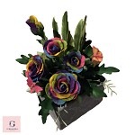 Rainbow coloured Roses Sugar Flower Arramgement