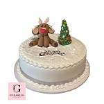 Christmas Fruit Cake 3D Reindeer Sitting with Christmas Tree