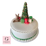 Christmas Fruit Cake with a Fondant Christmas Tree and Reindeer