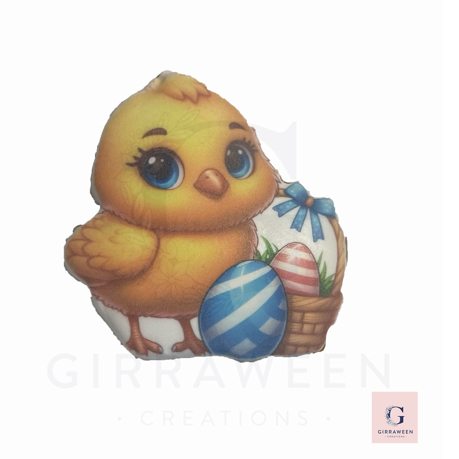 Chicken with Basket Blue Bow